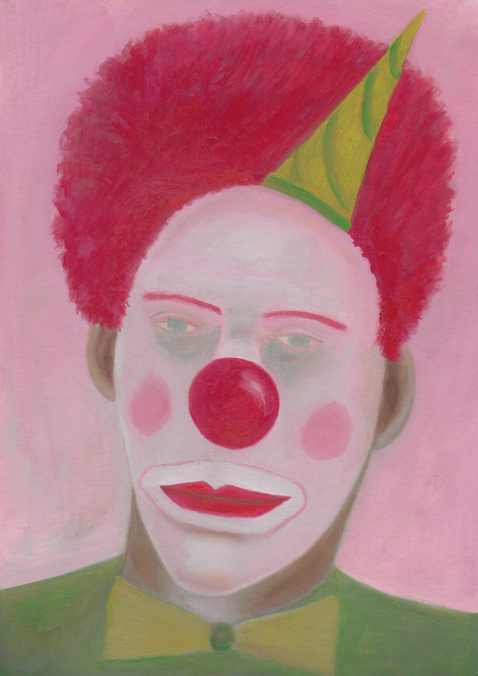 A redheaded clown, portrait painting by olipaintfr