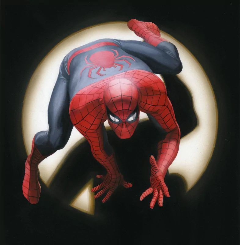 Spider-Man illustrated by Alex Ross in a striking pose.