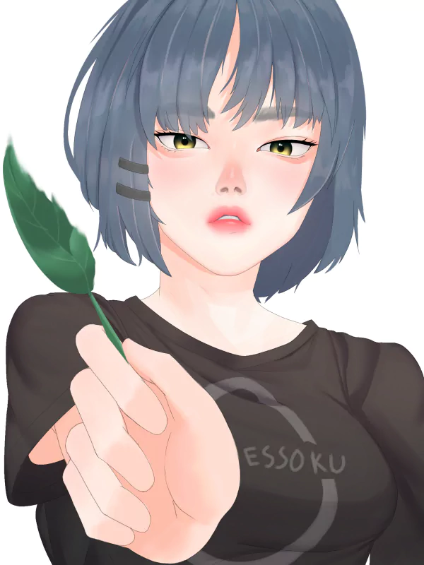 A bold rock performer with yellow eyes and blue hair, part of the Kessoku band, exudes a confident and unique style on stage.