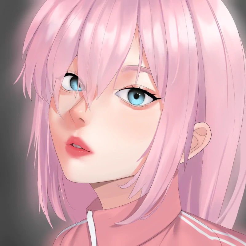 A striking character with pink hair and blue eyes, inspired by Hitori Gotou, from Bocchi the Rock! - an exquisite portrayal of beautiful art.