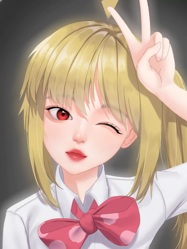 A cute illustration of Nijika Ijichi from Bocchi the Rock! with striking red eyes, exuding charm and character.