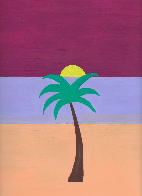  Palm tree and sunset beach, vintage colors