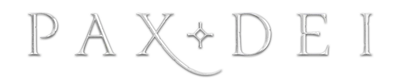 The image shows the logo for the video game Pax Dei, featuring the game's title in elegant, white text on a black background.
