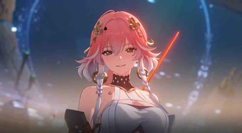 Changli from Wuthering Waves stands in a glowing, futuristic setting, showcasing the game's vibrant design on a high-end gaming PC.