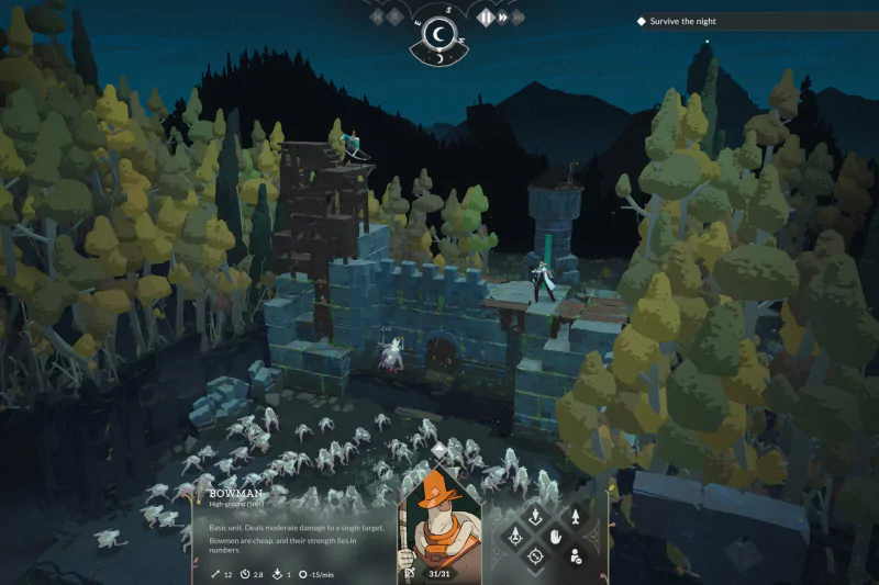 A screenshot from the video game Cataclismo shows a fortified structure under siege by numerous creatures at night. The interface displays character stats and messages.