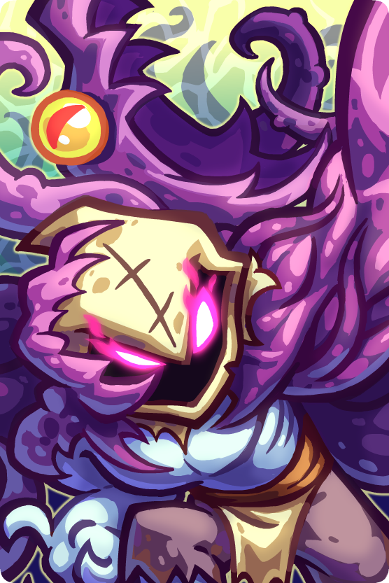 An ominous character from Kingdom Rush 5: Alliance, featuring dark purple tendrils and a haunting mask, embodies the game's fantasy and adventure theme.