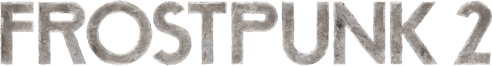 The image features the title Frostpunk 2 rendered in a stylized, icy font, reflecting the game's post-apocalyptic, survival theme set in a frozen world.