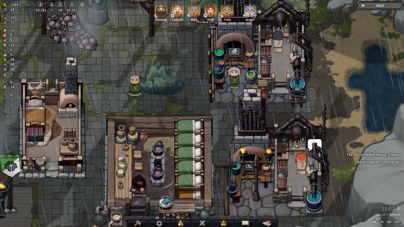 A detailed overhead view of a Norland video game village with buildings, pathways, and characters navigating the environment.