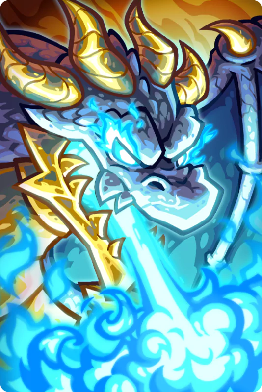 A fierce dragon unleashes a powerful icy breath amidst swirling clouds, showcasing the epic fantasy world of Kingdom Rush 5: Alliance.