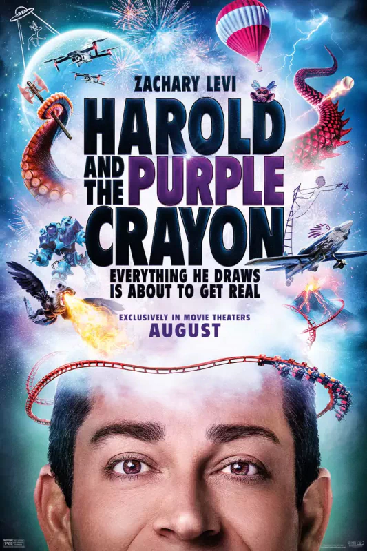 A scene from the movie Harold and the Purple Crayon, showcasing the imaginative adventures of Harold as he creates his world with a simple purple crayon.