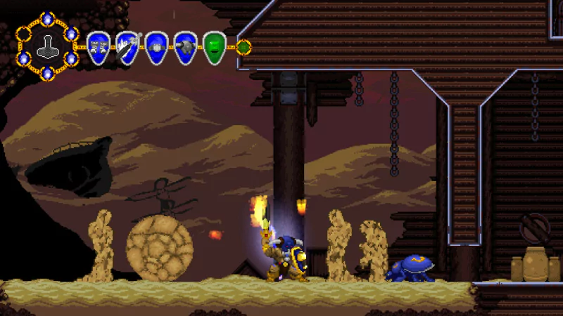 A character wielding a torch navigates a dark, stylized environment in Volgarr the Viking II, encountering obstacles and enemies in a vibrant pixel art world.