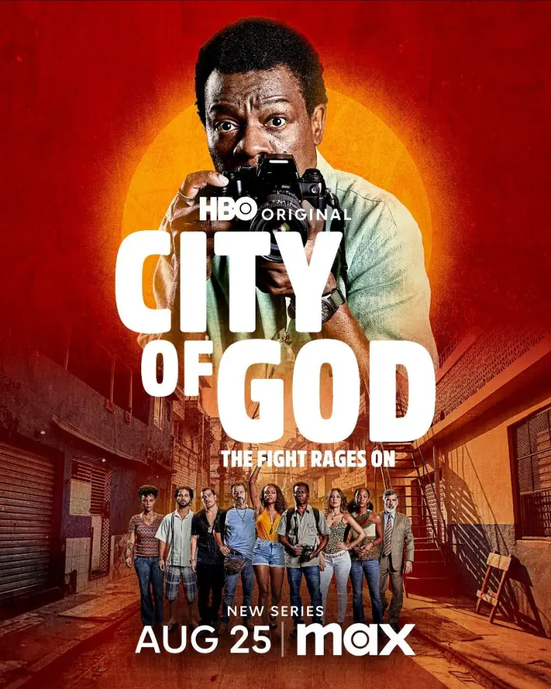 An upload screen for the TV show City of God: The Fight Rages On, featuring a simple interface indicating content is being uploaded.