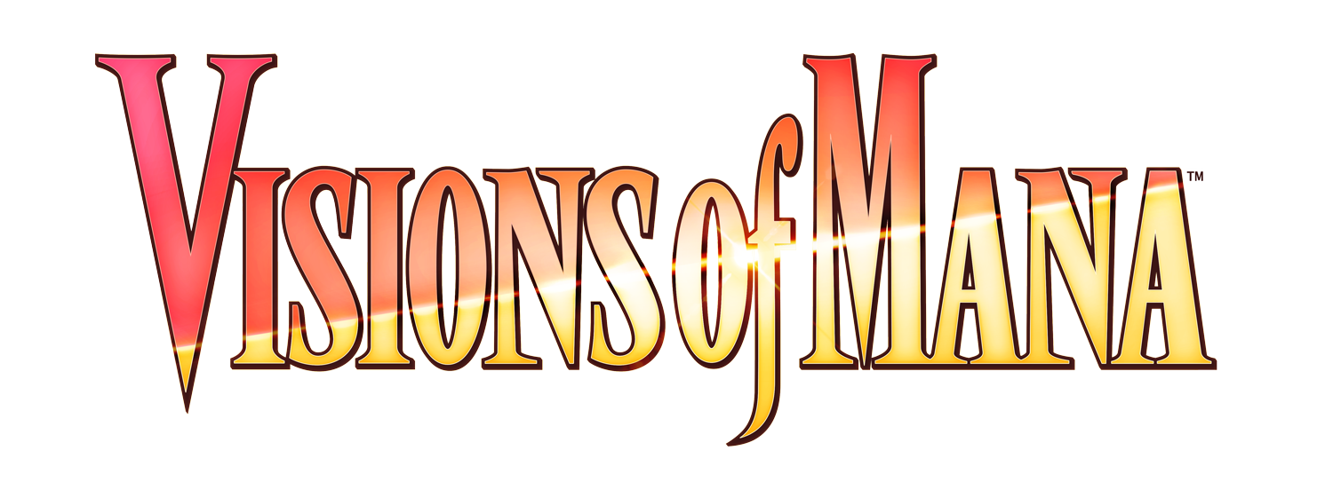 Logo of the video game Visions of Mana, featuring bold, colorful lettering that highlights the game's title with a shimmering effect.