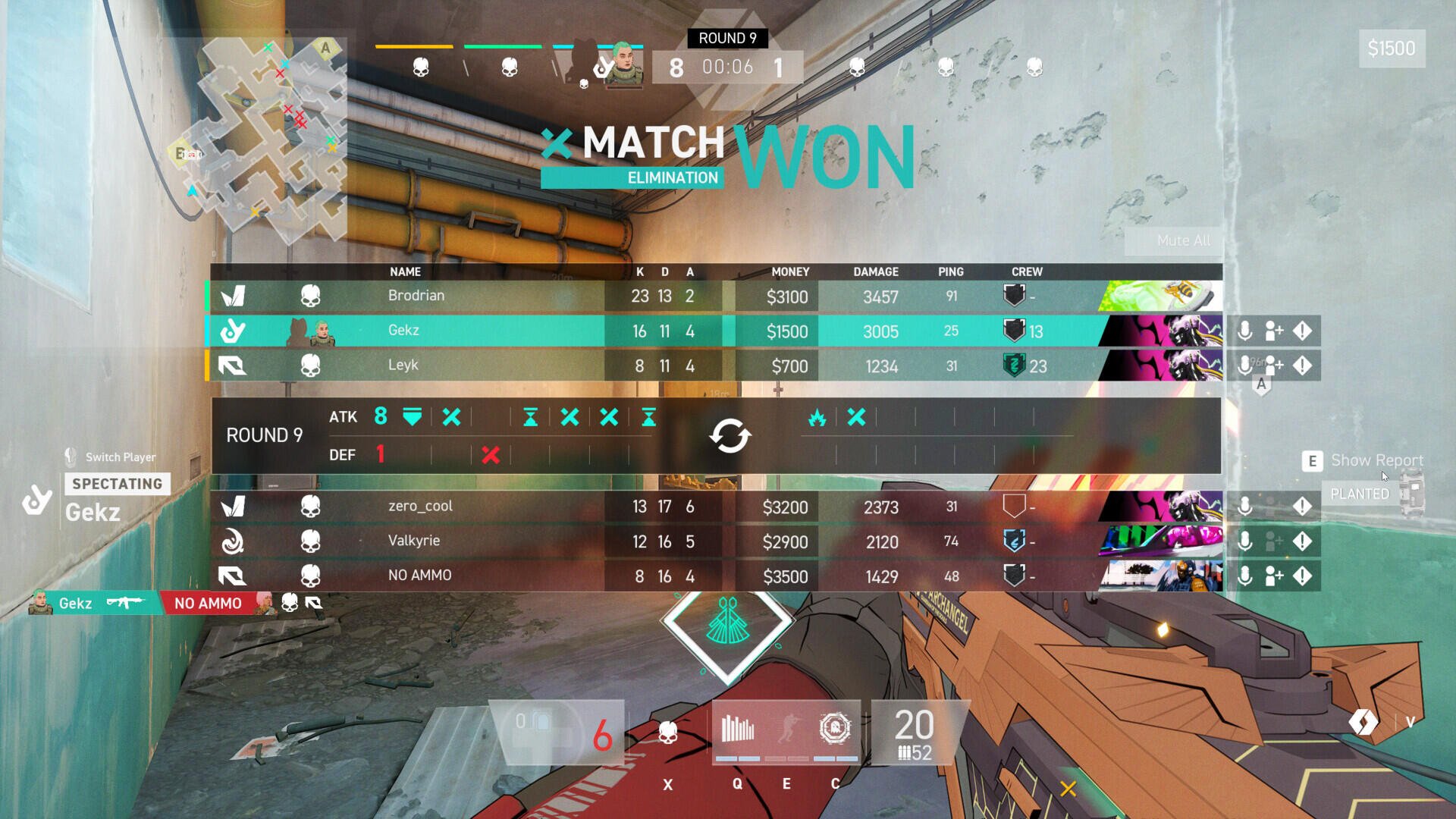 A match summary from the video game Spectre Divide, highlighting team scores and player stats, with the message MATCH WON prominently displayed.