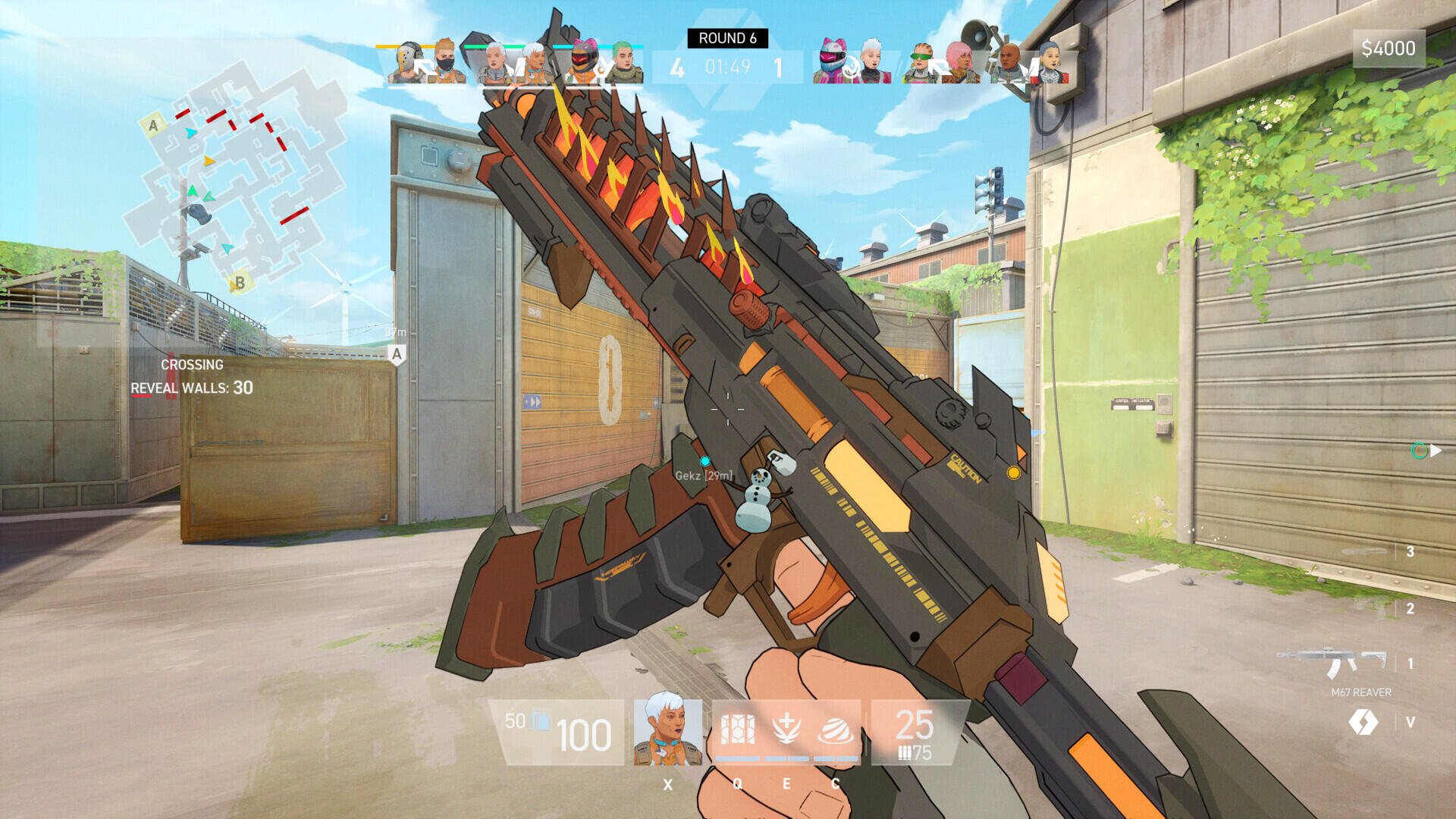 A player aims a stylized weapon in the video game Spectre Divide, set in a vibrant, dynamic environment with colorful graphics and strategic action.