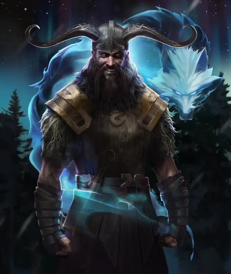 Image of Loki from the video game Age of Mythology: Retold, showcasing the character's mythical elements and design in a rich, immersive setting.