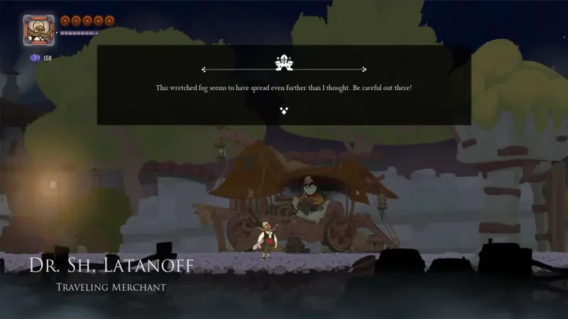In the video game Marko: Beyond Brave, a character named Dr. S.H. Latanoff, a traveling merchant, interacts with players while exploring a mysterious landscape.