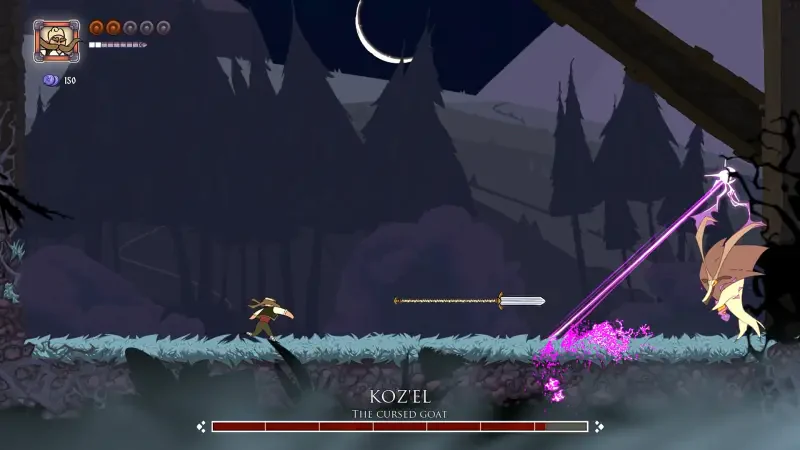 A scene from the video game Marko: Beyond Brave, showcasing a character battling a monstrous enemy with a sword, set against a dark, atmospheric background.