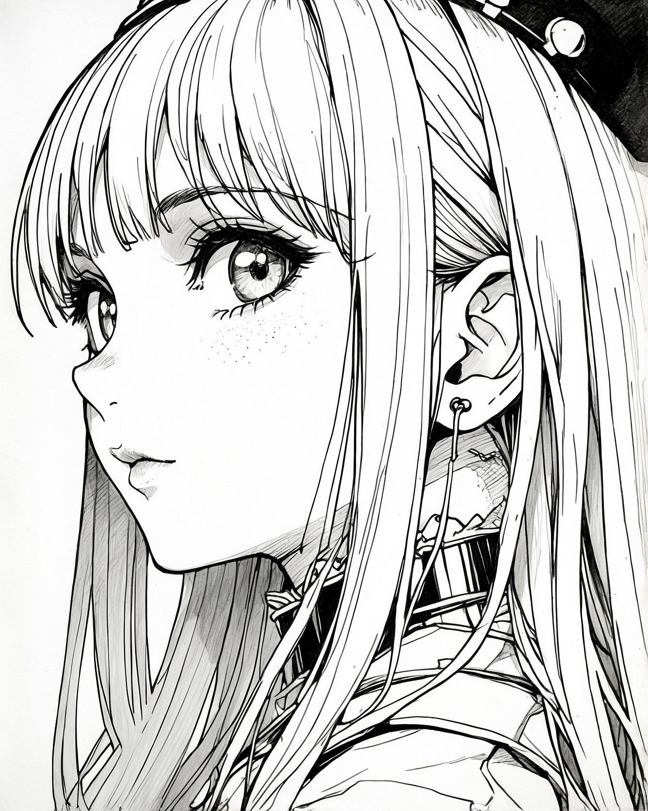 Download Anime Girl Line Art Image