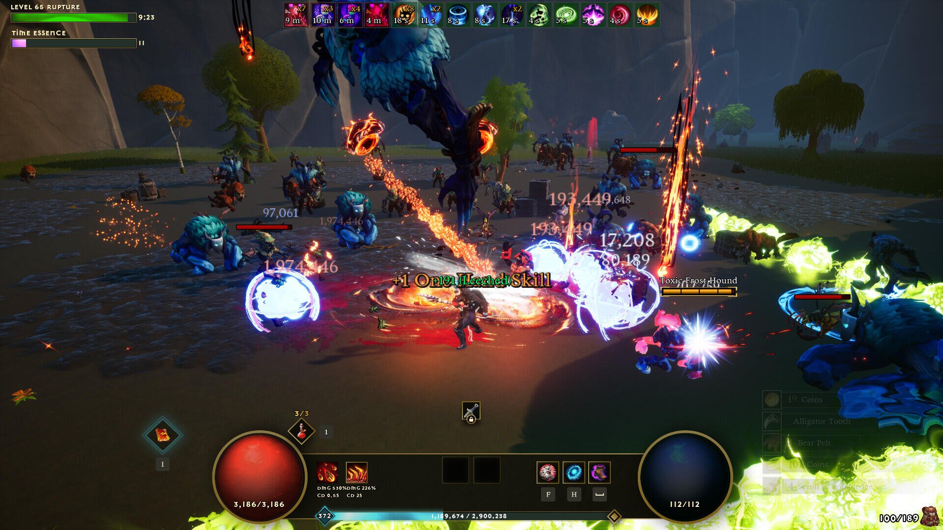 A dynamic scene from Dwarven Realms, featuring characters engaging in intense battle against a giant creature, with vibrant spells and attacks lighting up the battlefield.