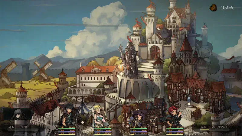 A vibrant scene from the video game The Nameless: Slay Dragon, featuring a majestic castle, detailed landscapes, and characters ready for adventure at the bottom of the screen.
