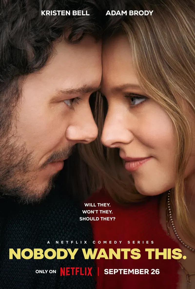 Kristen Bell and Adam Brody star in the Netflix comedy series Nobody Wants This, exploring the complexities of relationships. Release date: September 26.