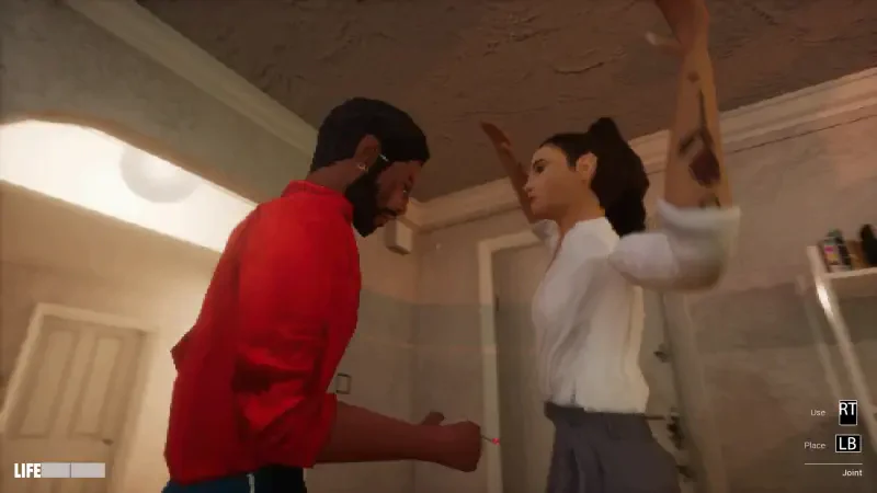 A scene from the video game Apartment Story features a man and woman in an intimate moment, capturing a dynamic interaction within a domestic setting.
