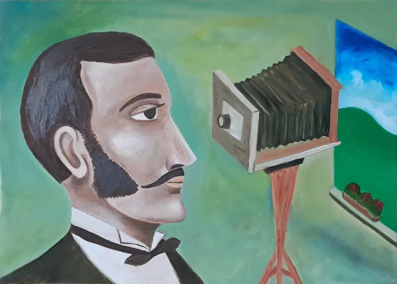  Man from the Victorian era and a Daguerreotype camera