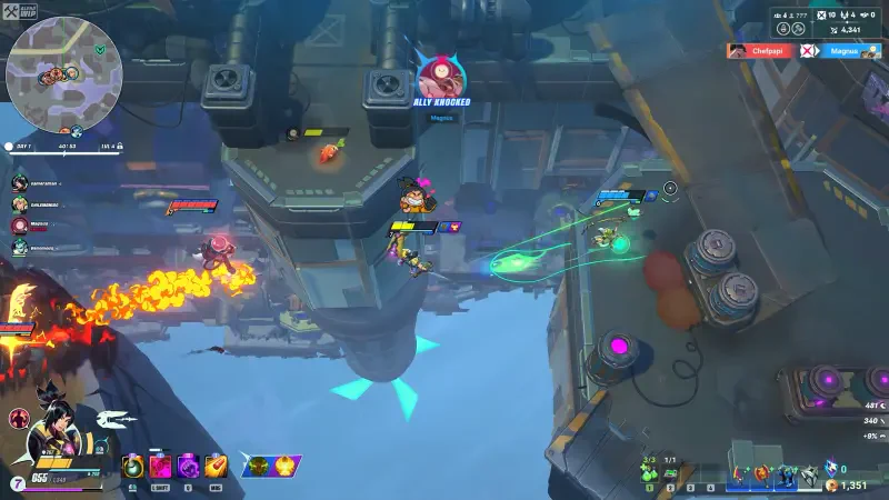 A vibrant scene from the video game Supervive, showcasing characters engaging in strategic combat amidst futuristic machinery and dynamic visuals.