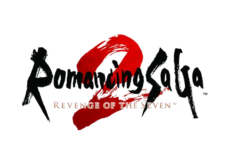 Logo for the video game Romancing SaGa 2: Revenge of the Seven, featuring stylized text in red and black against a transparent background.