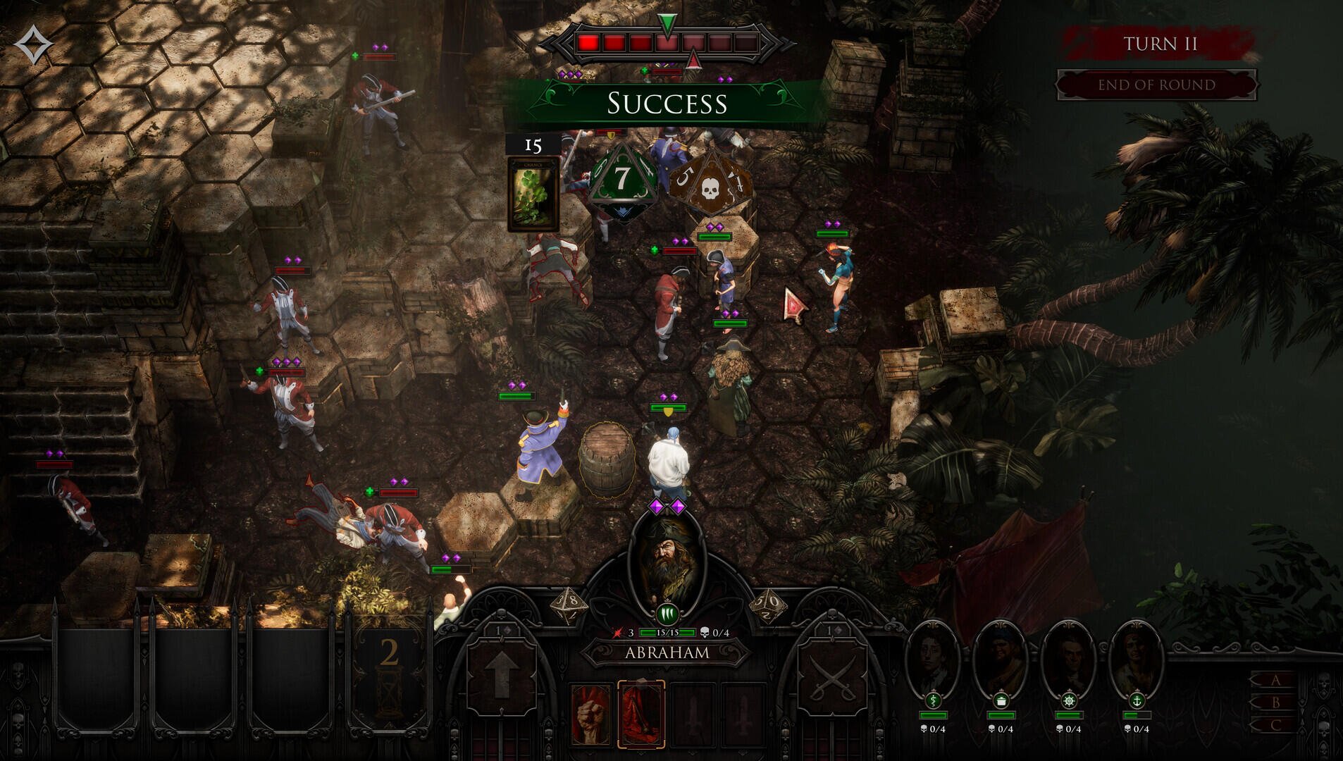 A top-down view from the video game *Flint: Treasure of Oblivion*, showcasing characters amidst treasure and obstacles, highlighting a moment of success in gameplay.