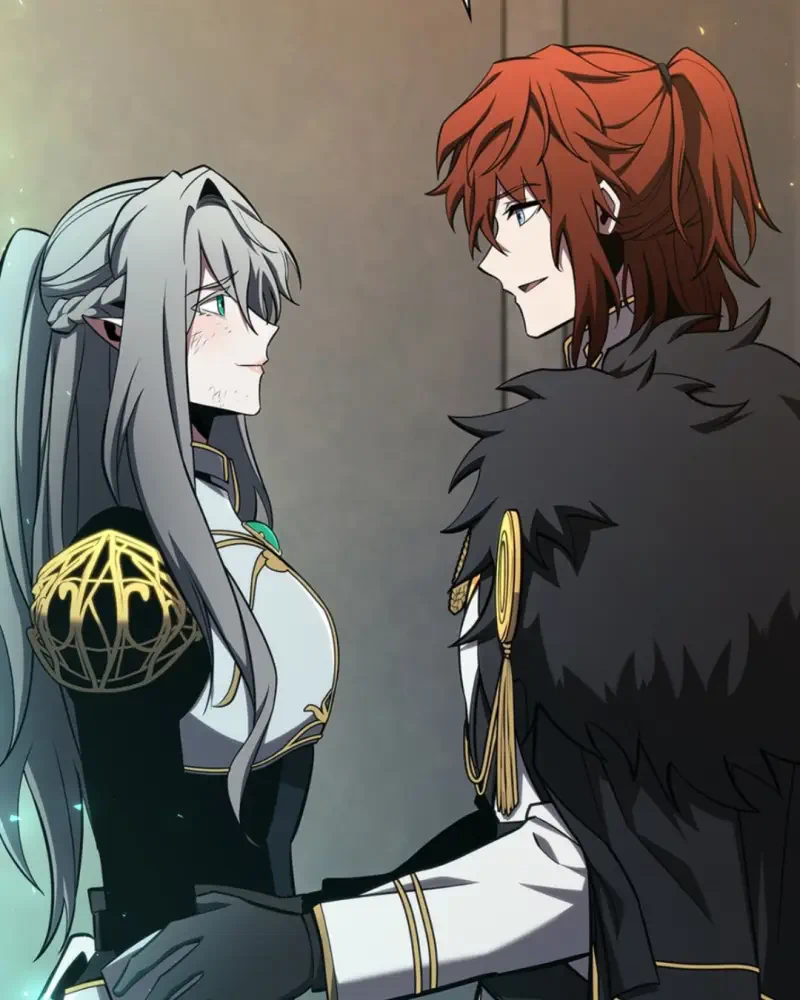 A scene from the novel The Beginning After The End, featuring two characters sharing an intimate moment, showcasing emotions and a connection between them.