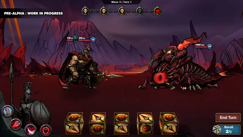 A scene from the video game Last Spartan: Glory Over Madness, featuring a battle between a warrior and a monstrous creature, set against a dramatic, rocky backdrop.
