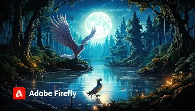 magical forest moon bird Image