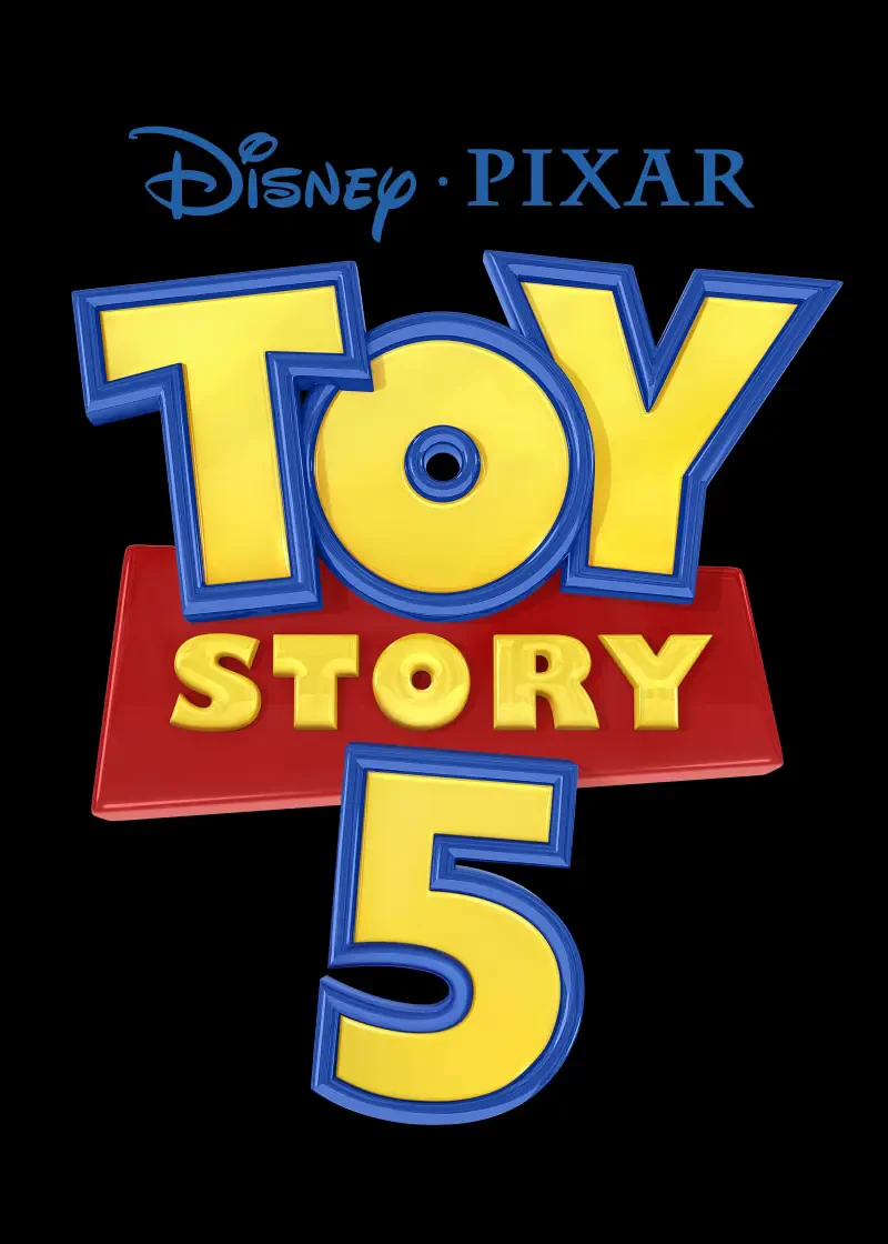 Logo for Disney Pixar's Toy Story 5, featuring vibrant yellow and red colors, showcasing the iconic movie title in a playful, bold font.