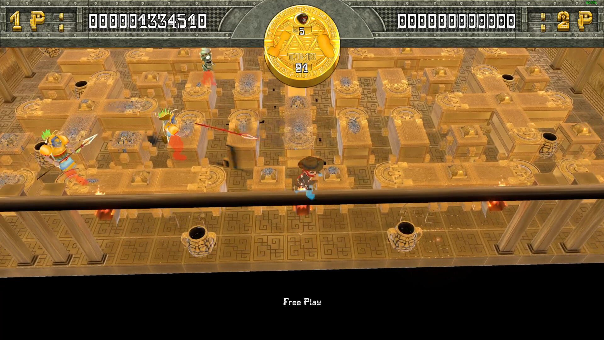 A scene from the video game Tomb Stalkers, featuring characters navigating a labyrinth of golden tombs and treasures, with gameplay elements visible on the screen.