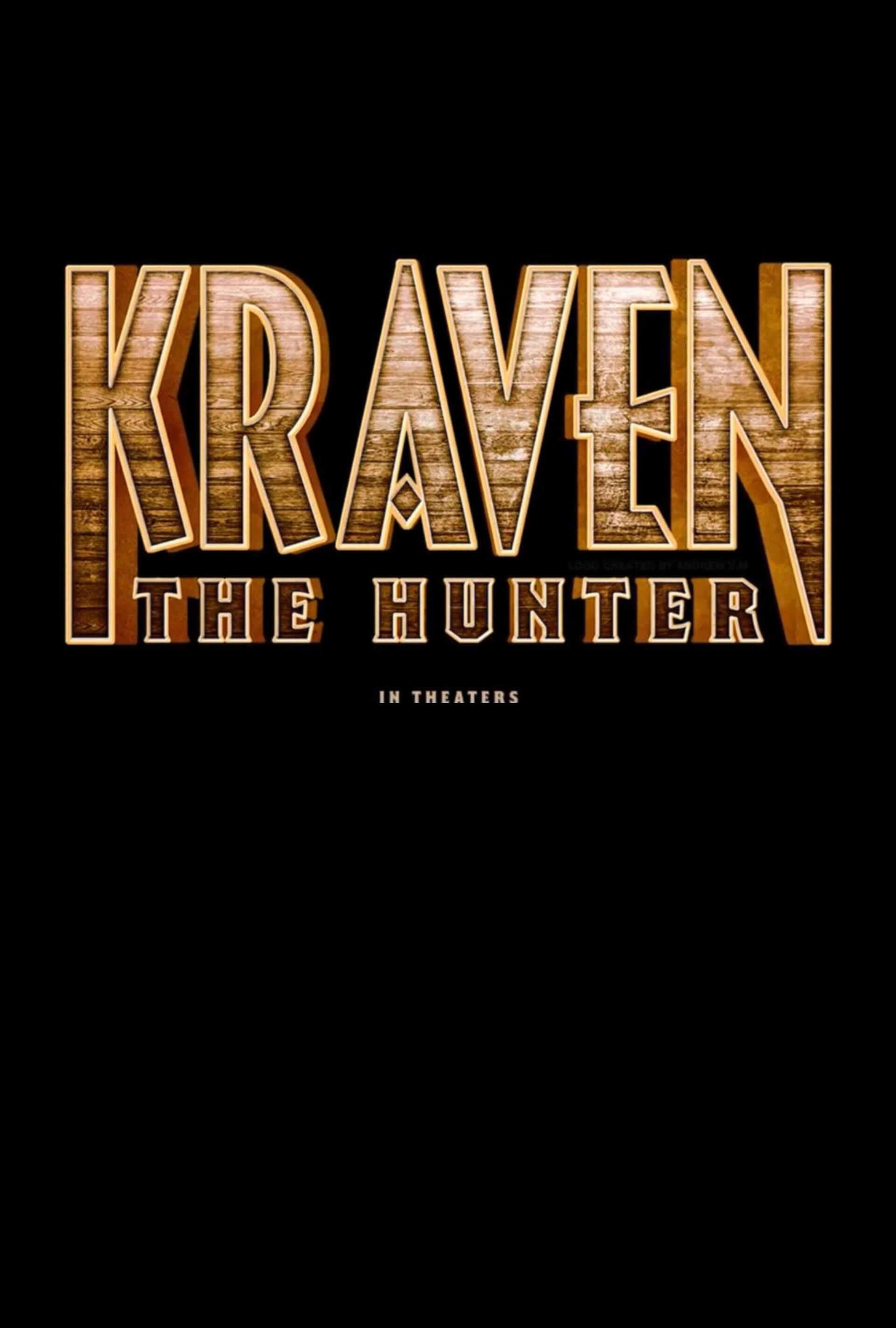 Logo for the movie Kraven the Hunter (2024), featuring bold, stylized lettering on a black background, with the text IN THEATERS below.