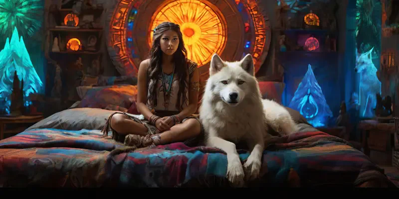 native american girl wolf fantasy pet Image
