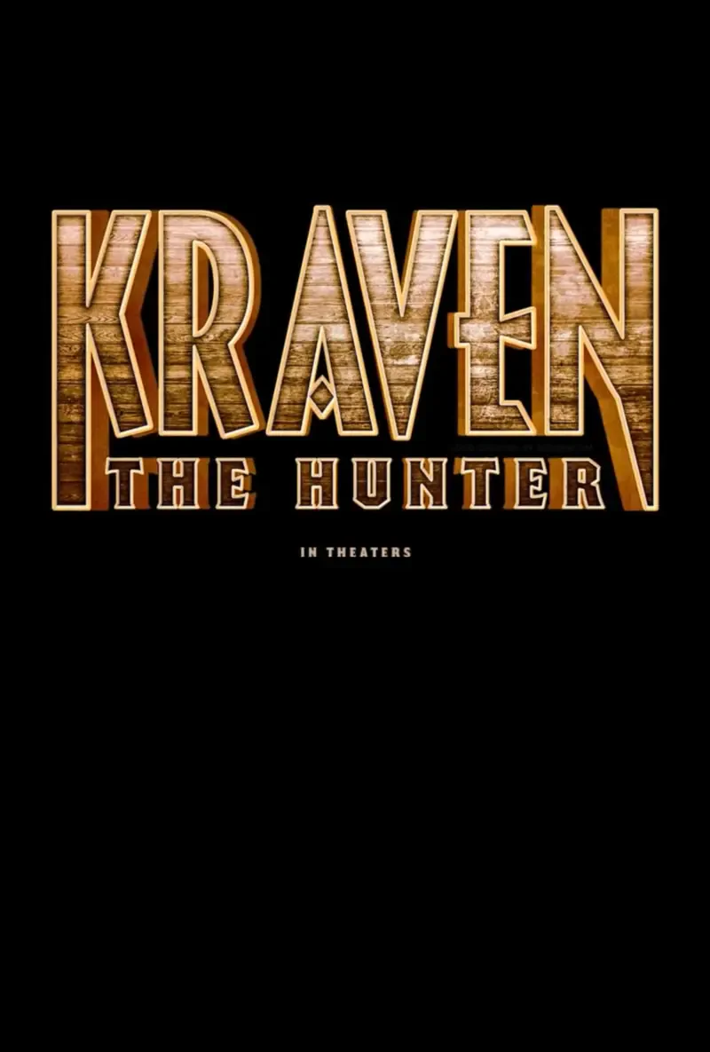 Logo for the movie Kraven the Hunter (2024), featuring bold, stylized lettering on a black background, with the text IN THEATERS below.