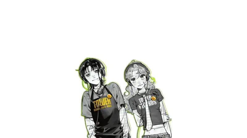 Illustrated Aya Oosawa and Mitsuki Koga from The Guy She Was Interested in Wasn't a Guy at All — two friends standing side by side in casual outfits.