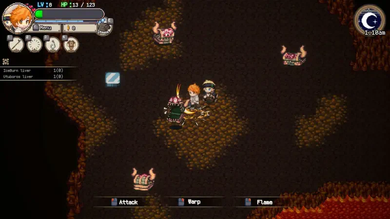 A scene from the video game Sea Fantasy features characters exploring a dark, cavernous environment dotted with treasure chests and interactive gameplay options.