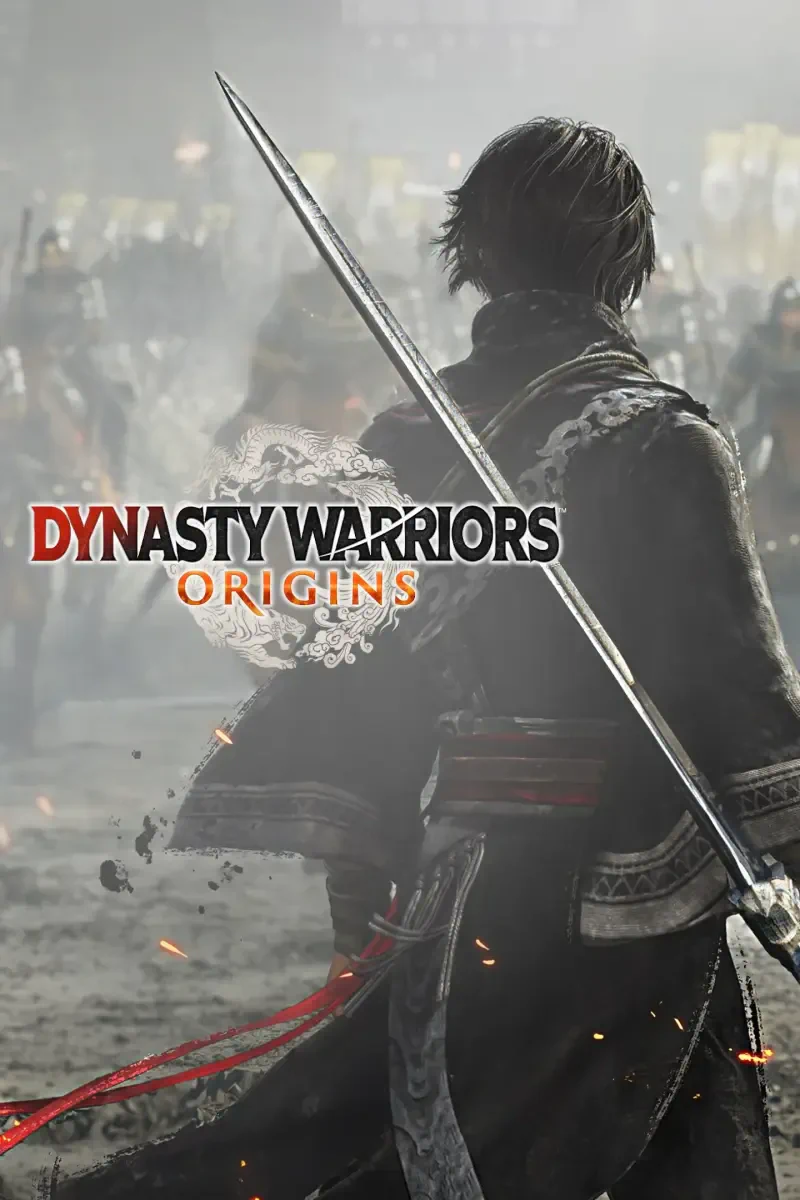A lone warrior stands ready for battle in a dramatic backdrop, featuring thematic elements from the video game Dynasty Warriors: Origins.