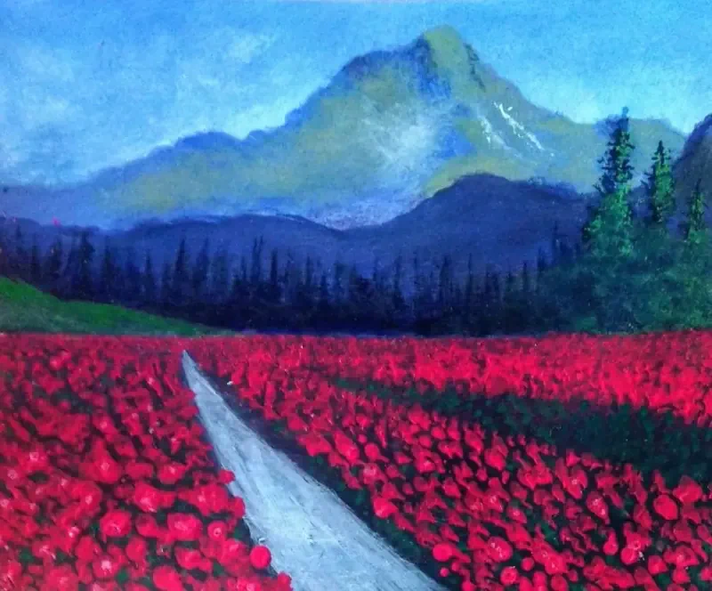  Tulip Garden Near The Mountain Painting