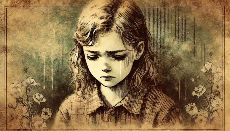 vintage Artistic illustration little girl sad Image