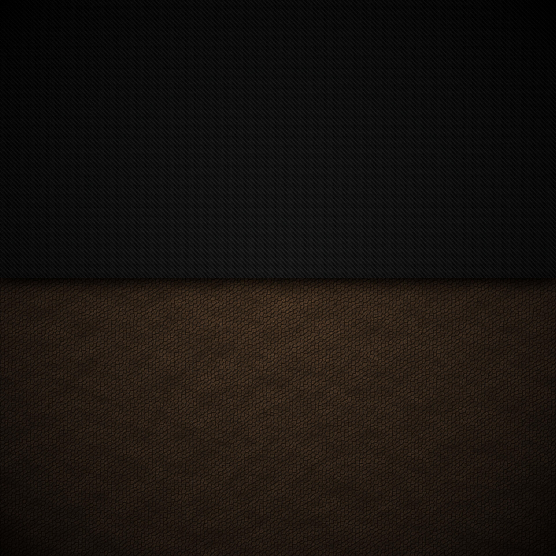 Dark carbon-fiber upper panel over warm brown leather lower panel, a cozy digital texture created with GIMP and Inkscape.