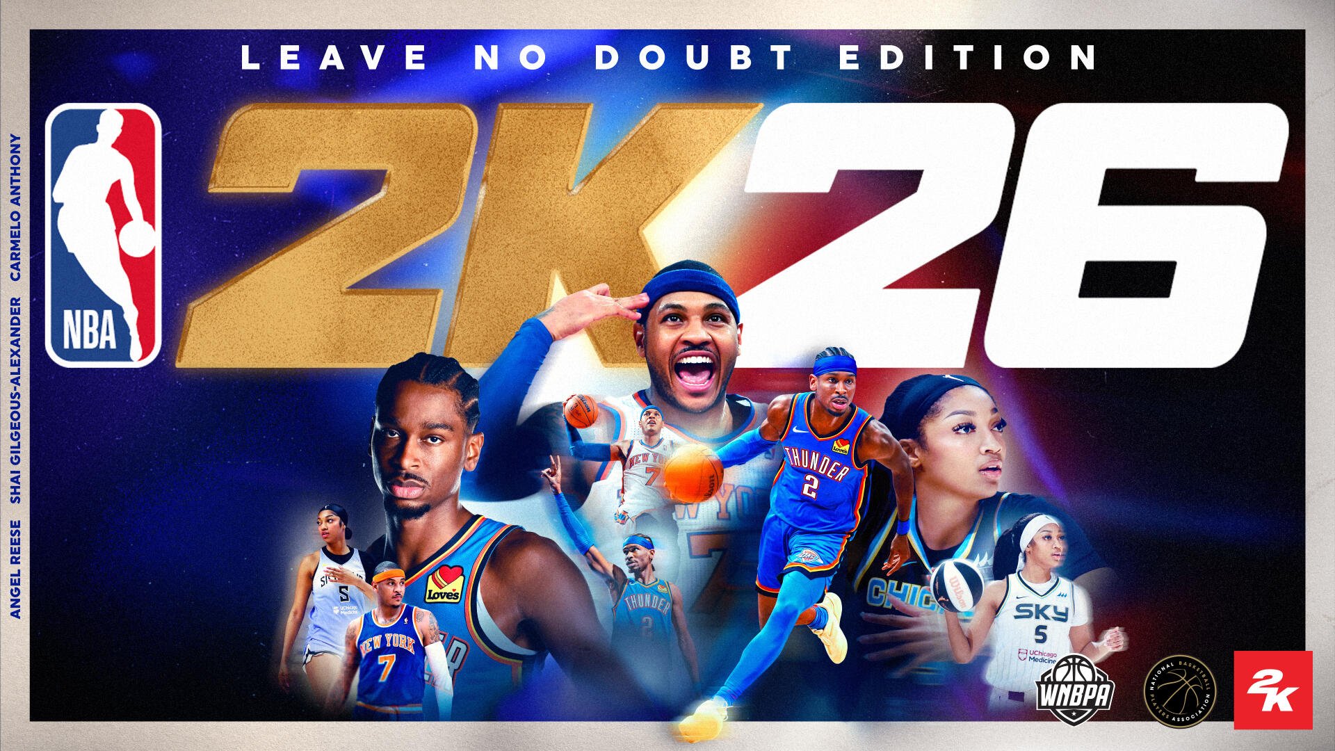 Cover art for video game NBA 2K26 Leave No Doubt Edition showing multiple Oklahoma City Thunder players in dynamic action poses beneath a large 2K26 logo.