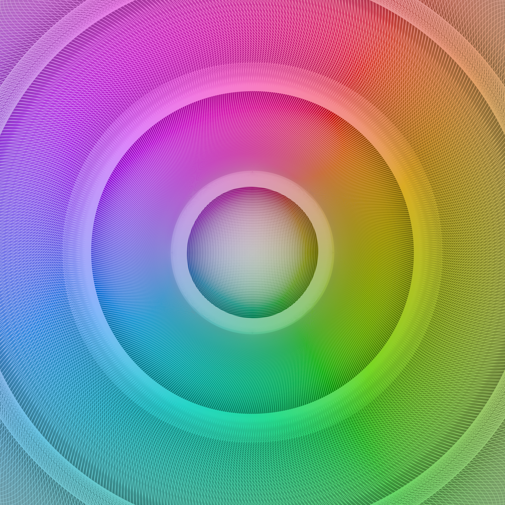 Vector wireframe lotus formed by concentric light rings and fine radial lines, glowing with a smooth gradient of rainbow colors.