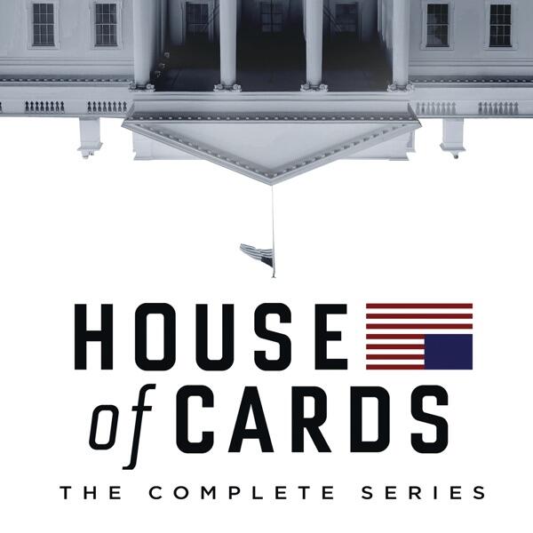 House of Cards TV show cover: an upside-down White House above the series title with a stylized American flag motif and the subtitle The Complete Series.