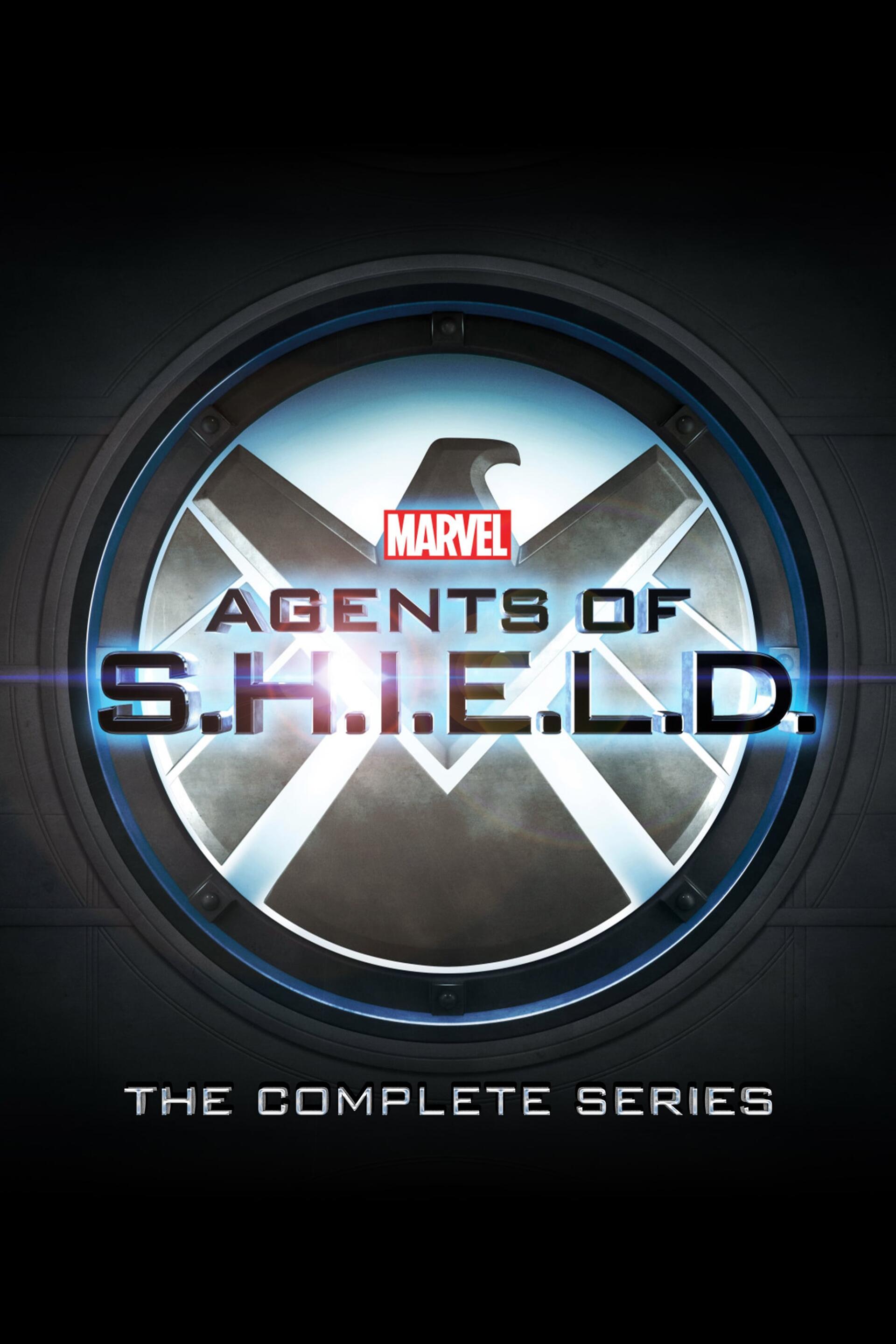 Marvel Agents of S.H.I.E.L.D. TV show logo: metallic circular S.H.I.E.L.D. eagle emblem with the title Agents of S.H.I.E.L.D. across it and The Complete Series below.