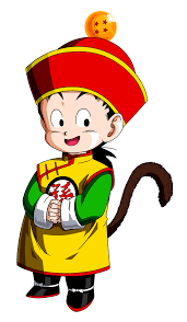 Young Gohan (Dragon Ball Z) as a child with a tail and a four-star Dragon Ball on his hat, shown before becoming a Super Saiyan.